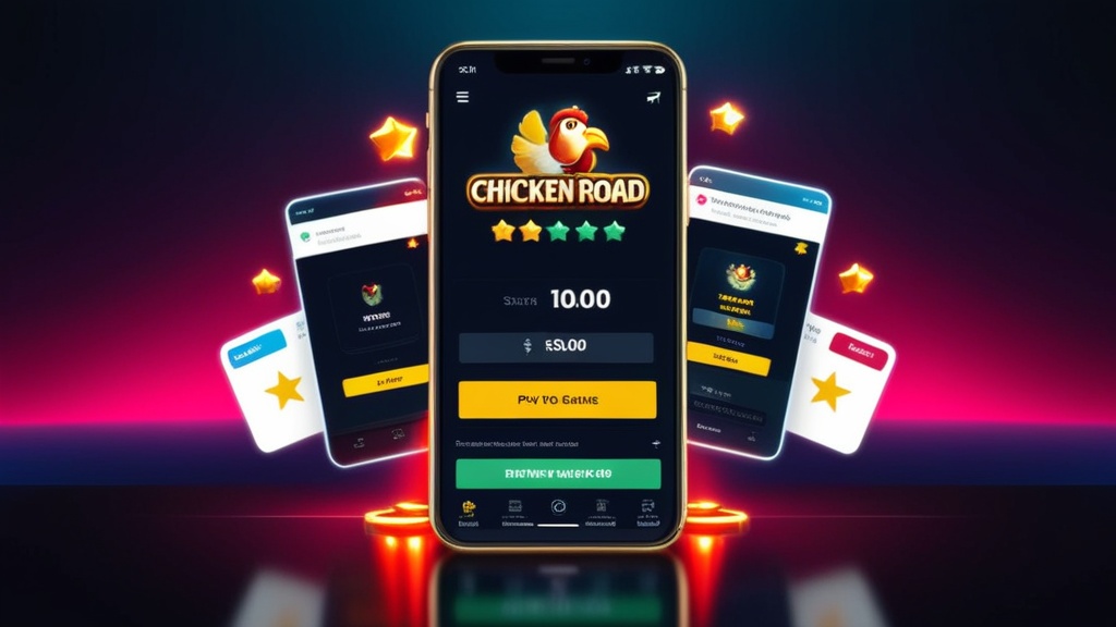 Recensioni di Chicken Road su smartphone con grafica scura e interfaccia pulita