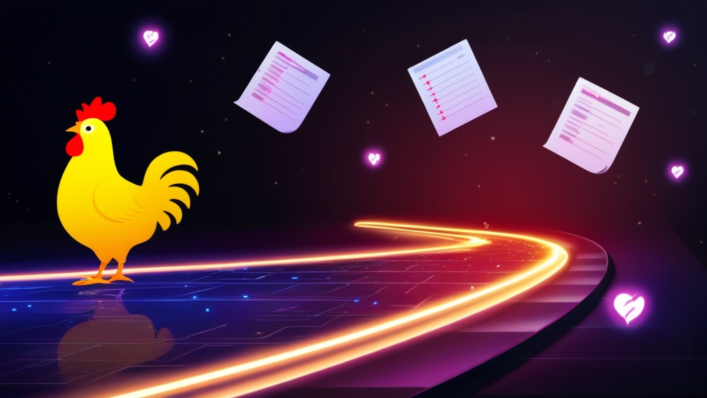 Schermata strategica con pollo neon e appunti sulla demo del gioco