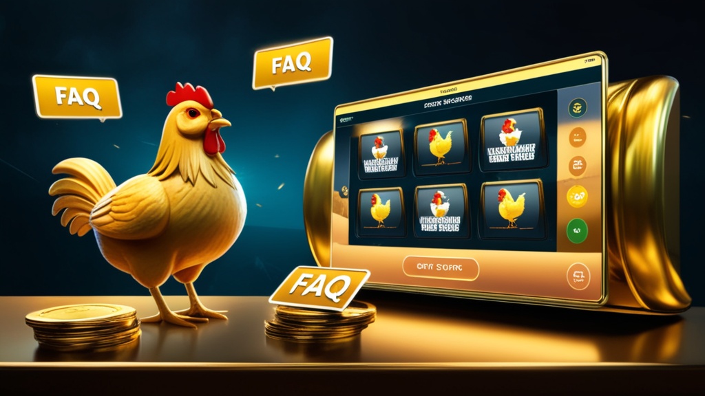 Schede FAQ accanto a una slot Chicken Road in un ambiente da casinò scuro
