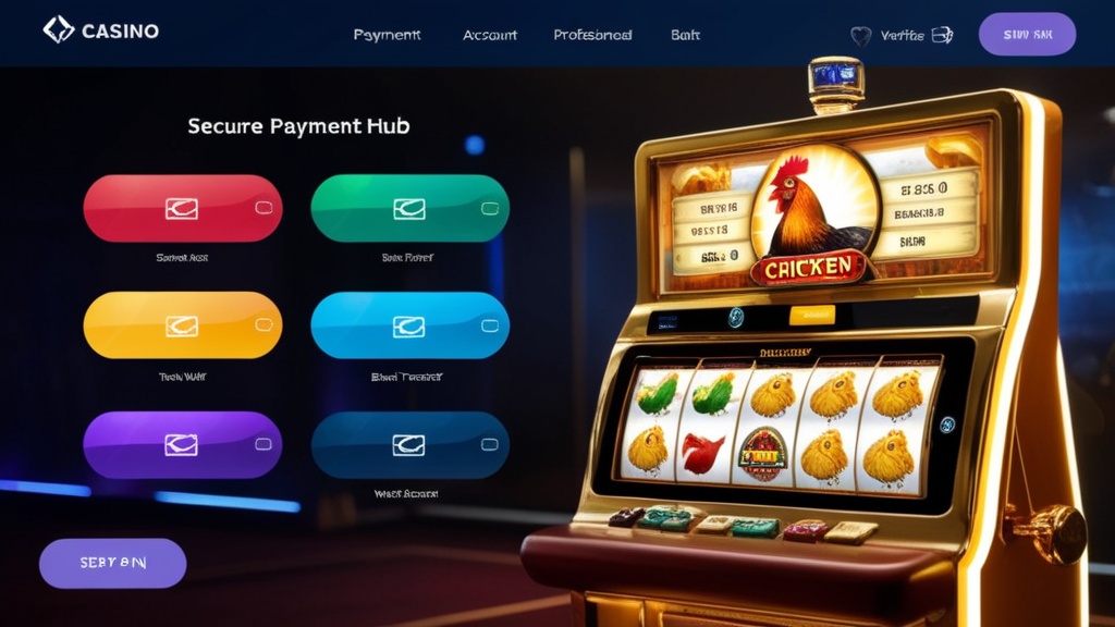 Metodi di pagamento sicuri accanto a una slot Chicken Road in un casinò scuro